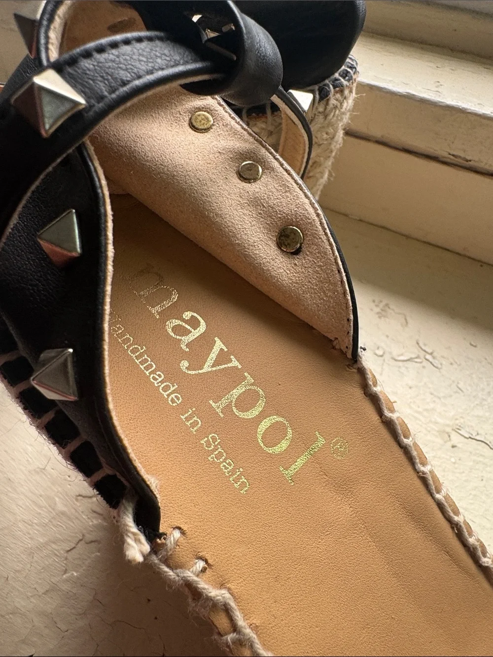 Maypol Black Studded Espadrille Wedge Sandals